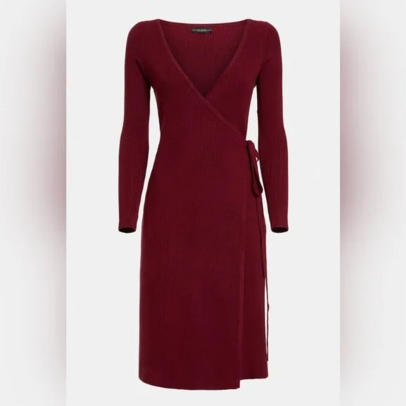 Guess Everly Red Ribbed Knit Wrapover Dress Size M - Picture 5 of 8